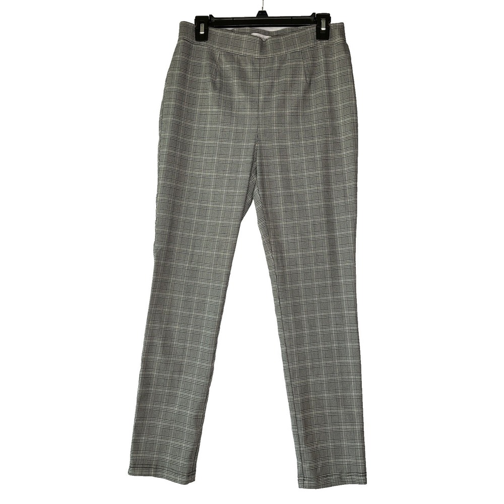 Calvin Klein Cigarette Pants Black White Plaid Check Straight Leg Stretch Career